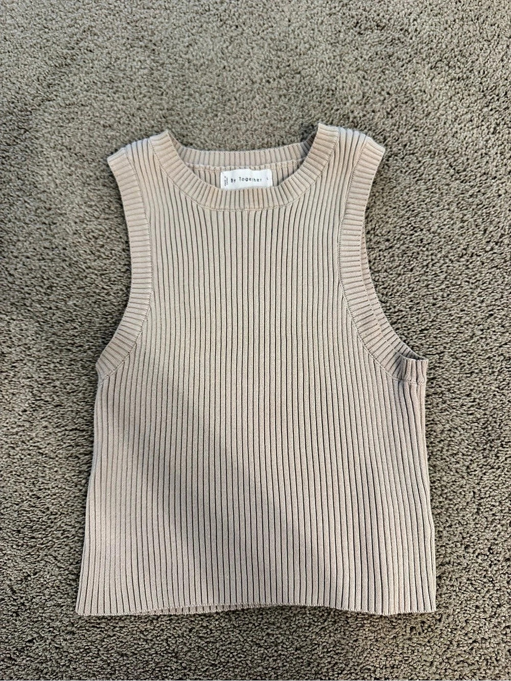 By Together Ribbed Knit Tank Top Beige Large